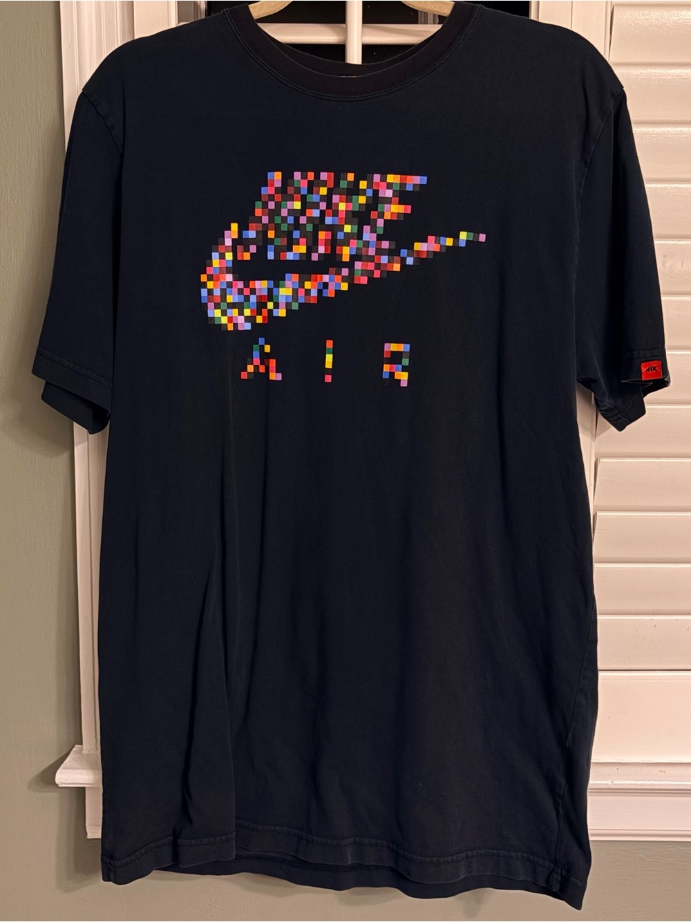 Nike Black T-Shirt with Multicolor Pixel Swoosh
